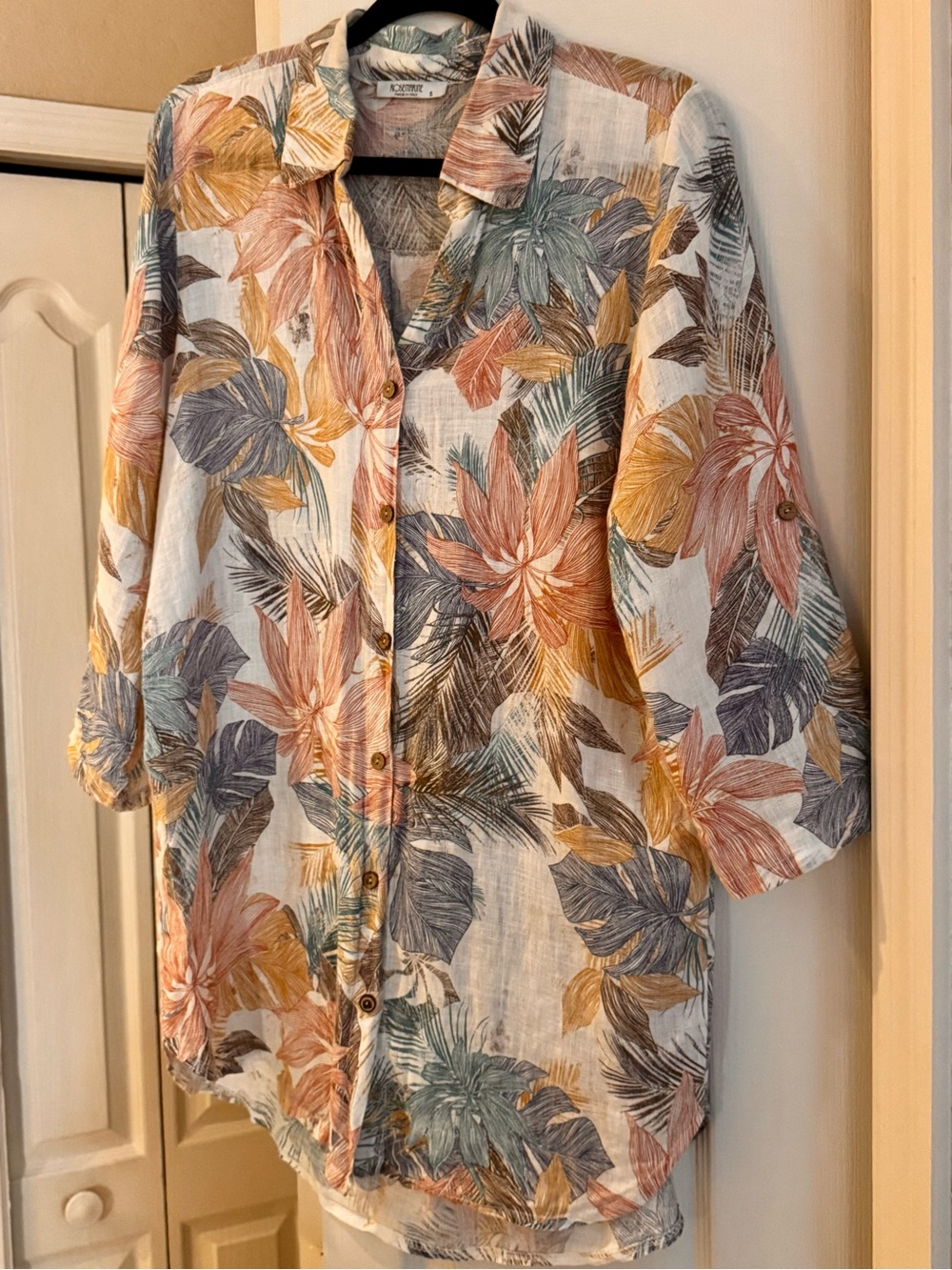 Tropical Floral Button-Down Tunic Shirt - Multicolor